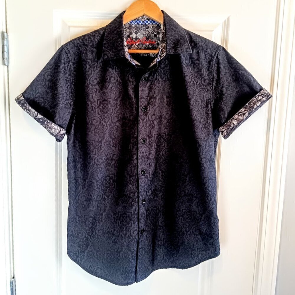 Robert Graham Men's Black Cotton Jacquard Short Sleeve Shirt